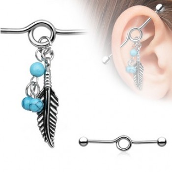 Feather Bead Dangle Industrial Barbell